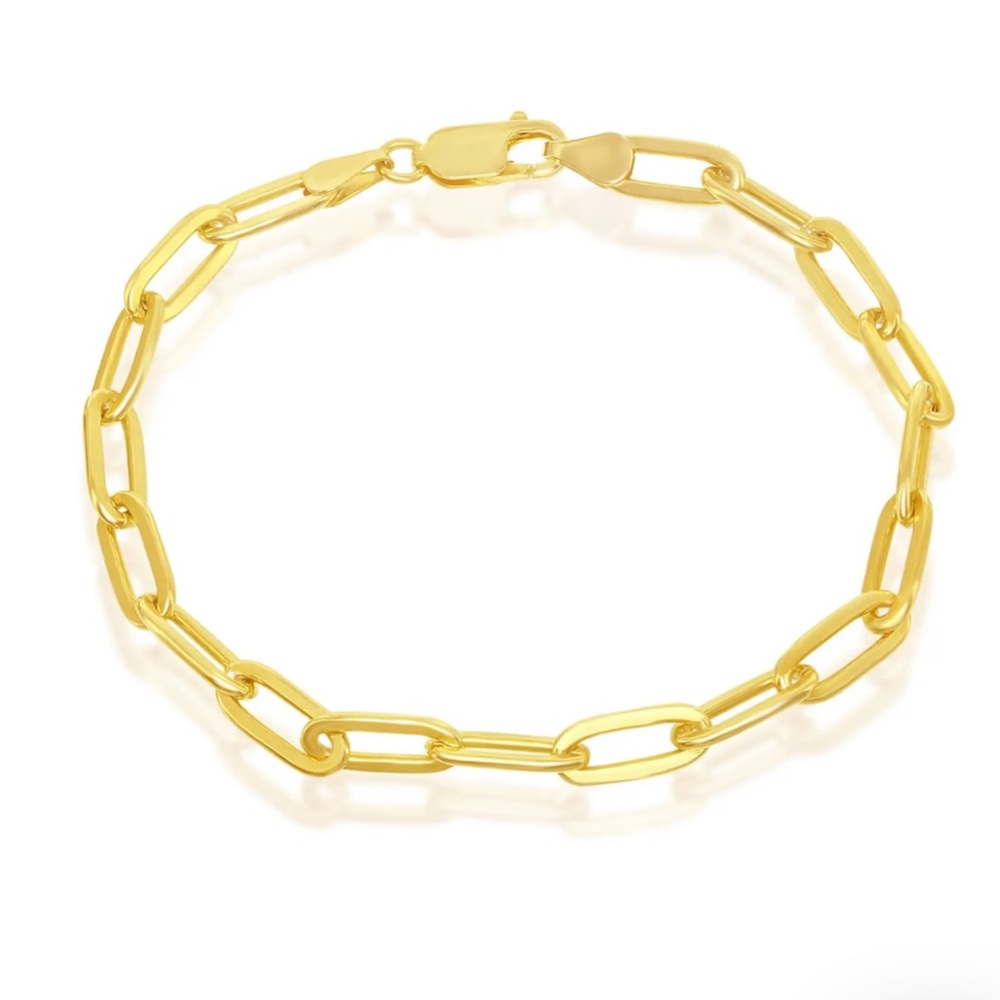NWOT 14K Yellow Gold Plated Sterling Silver 4mm Paperclip Link Chain Bracelet